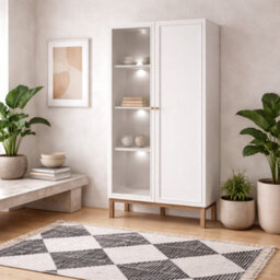 Wyld Haus Niva Light Grey & Natural Oak Effect Display Cabinet With Led Lighting, 2 Doors - thumbnail 1