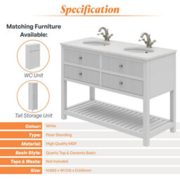 Plum&clay Harper Ribbed White Double Freestanding Vanity Unit & Basin Set (W)1200mm - thumbnail 5