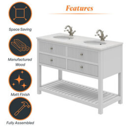 Plum&clay Harper Ribbed White Double Freestanding Vanity Unit & Basin Set (W)1200mm - thumbnail 6