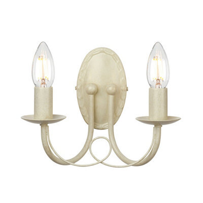 Elegant Twin Wall Light Sconce With Looped Metal Drapes In Ivory And Gold Finish