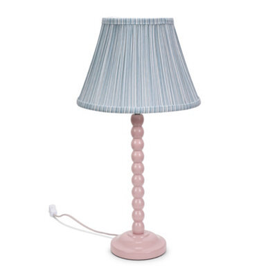 Valuelights Bobbles Rose Pink Bobbin Table Lamp With Blue Pleated Shade - Led Bulb Included - image 1