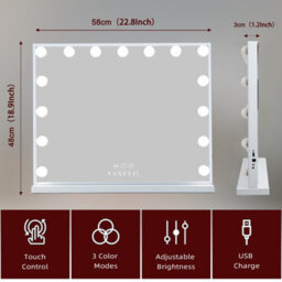Hollywood Vanity Make Up Mirror With Lights 15 Led Standing Mirror Wall 58X46Cm - thumbnail 6