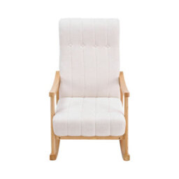 Thehotsale Upholstered Rocking Chair With Velvet Padded Seat Comfortable Rubberwood And High Back Armchair Beige For Living Room - thumbnail 4