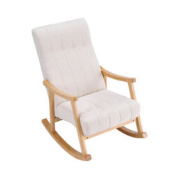 Thehotsale Upholstered Rocking Chair With Velvet Padded Seat Comfortable Rubberwood And High Back Armchair Beige For Living Room - thumbnail 5