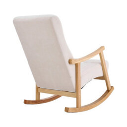 Thehotsale Upholstered Rocking Chair With Velvet Padded Seat Comfortable Rubberwood And High Back Armchair Beige For Living Room - thumbnail 6