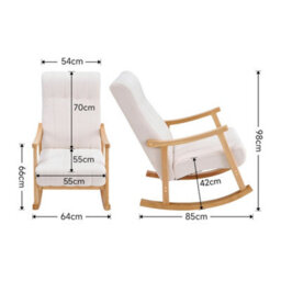 Thehotsale Upholstered Rocking Chair With Velvet Padded Seat Comfortable Rubberwood And High Back Armchair Beige For Living Room - thumbnail 7