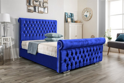 UKBEDFURNITURE Faye Blue Plush Valvet Upholstered Gas Lift Ottoman Storage Bed - With 48 Inch Headboard - image 1