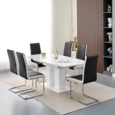 Furniture in Fashion Genisimo Small Gloss Extending Dining Table 6 Symphony Black Chairs - image 1