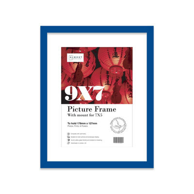 "9X7"" Blue Frame With Mount For 7X5"" Pictures 20mm Thin Edge Portrait And Landscape Display With Wall Hooks And Kickstand" - image 1
