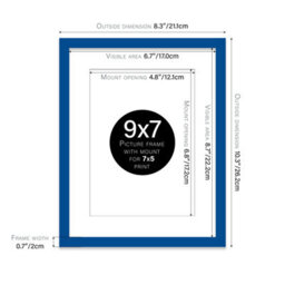 "9X7"" Blue Frame With Mount For 7X5"" Pictures 20mm Thin Edge Portrait And Landscape Display With Wall Hooks And Kickstand" - thumbnail 2