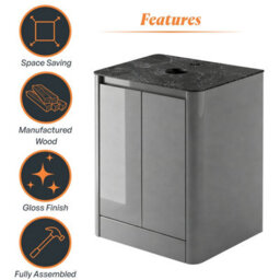 Plum&clay Mayfair Gloss Light Grey Freestanding Bathroom Vanity Unit With Black Slate Countertop (W)650mm (H)745mm - thumbnail 6