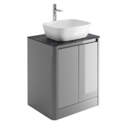 Plum&clay Mayfair Gloss Light Grey Freestanding Bathroom Vanity Unit With Black Slate Countertop (W)650mm (H)745mm
