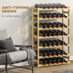 Homcom Free Standing Wooden Wine Rack 42 Bottles Holders, Natural - thumbnail 6