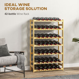Homcom Free Standing Wooden Wine Rack 42 Bottles Holders, Natural - thumbnail 4