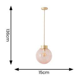 Valuelights Frenchie Pink Glass Globe Brushed Gold Capped Ceiling Pendant Light With Bulb - thumbnail 4