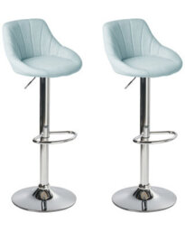 Wyld and Coco Light Blue Fabric Bar Stool Set Of 2 With Silver Iron Feet, Adjustable 360 Swivel, 83-107 Cm Height. - thumbnail 3