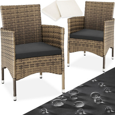 Tectake Garden Chair Nantes Set Of 2 - Weather & Uv-Resistant, 2 Sets Of Cushion Covers - Nature/dark Grey - 2 - image 1