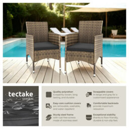 Tectake Garden Chair Nantes Set Of 2 - Weather & Uv-Resistant, 2 Sets Of Cushion Covers - Nature/dark Grey - 2 - thumbnail 2