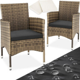 Tectake Garden Chair Nantes Set Of 2 - Weather & Uv-Resistant, 2 Sets Of Cushion Covers - Nature/dark Grey - 2 - thumbnail 1