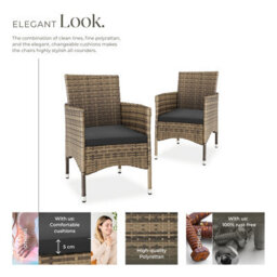 Tectake Garden Chair Nantes Set Of 2 - Weather & Uv-Resistant, 2 Sets Of Cushion Covers - Nature/dark Grey - 2 - thumbnail 3