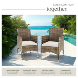 Tectake Garden Chair Nantes Set Of 2 - Weather & Uv-Resistant, 2 Sets Of Cushion Covers - Nature/dark Grey - 2 - thumbnail 4