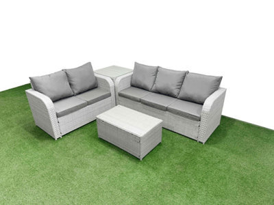Fimous 5 Seater Pe Rattan Wicker Garden Furniture Set Rectangular Coffee Table 3 Seater Sofa Love Sofa Side Table - image 1