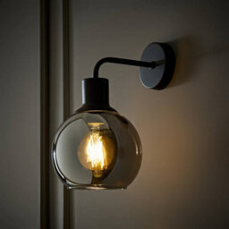 Valuelights Bellamy Matte Black Smoked Glass Wall Light - thumbnail 1