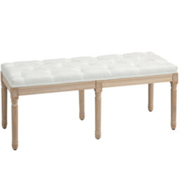 Homcom End Of Bed Bench, Upholstered Bedroom Bench, 117Cm, Cream White - thumbnail 2