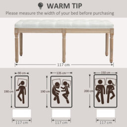 Homcom End Of Bed Bench, Upholstered Bedroom Bench, 117Cm, Cream White - thumbnail 7