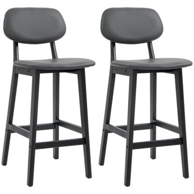 Wyld Haus Lavi Diel Set Of 2 Faux Leather Dark Grey Bar Stools With Back Support And Wood Legs - image 1
