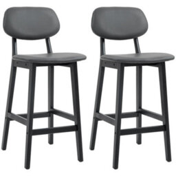 Wyld Haus Lavi Diel Set Of 2 Faux Leather Dark Grey Bar Stools With Back Support And Wood Legs