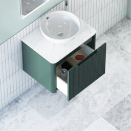 Royal Bathrooms Avenza 600mm Deep Moss Green Wall Hung Bathroom Countertop Vanity Unit 1 Drawer With Breeze Basin - thumbnail 5