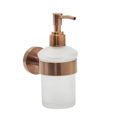 Homestylestore Round Wall Mounted Bathroom Glass Soap Dispenser With Brushed Copper Holder - image 1