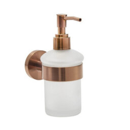 Homestylestore Round Wall Mounted Bathroom Glass Soap Dispenser With Brushed Copper Holder - thumbnail 1