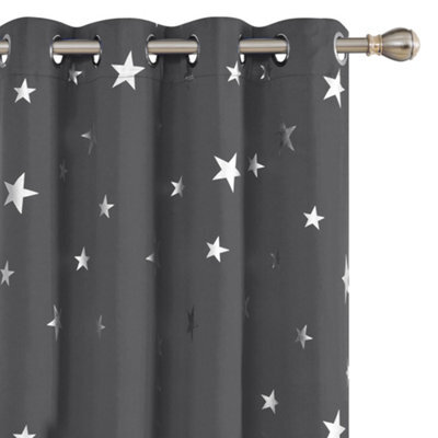 Deconovo Super Soft Foil Star Printed Thermal Insulated Eyelet Blackout Curtains For Kids, W66 X L54 Inch, Dark Grey, 2 Panels - image 1