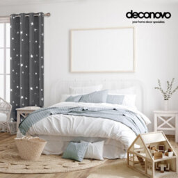 Deconovo Super Soft Foil Star Printed Thermal Insulated Eyelet Blackout Curtains For Kids, W66 X L54 Inch, Dark Grey, 2 Panels - thumbnail 3