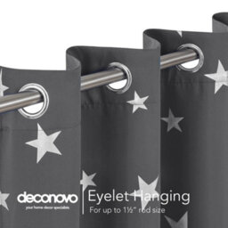Deconovo Super Soft Foil Star Printed Thermal Insulated Eyelet Blackout Curtains For Kids, W66 X L54 Inch, Dark Grey, 2 Panels - thumbnail 7