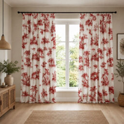 "Smart Living Safari Toile Curtains Pair With Tie Backs - African Wildlife Print- Red - 66""x72""" - thumbnail 1