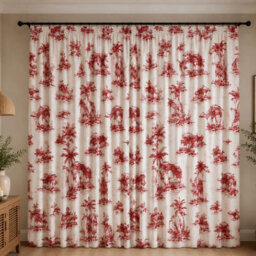 "Smart Living Safari Toile Curtains Pair With Tie Backs - African Wildlife Print- Red - 66""x72""" - thumbnail 2