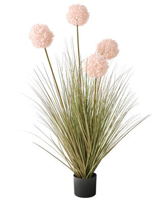 Wyld And Coco 120 Cm Artificial Potted Grass Plant With Pink Reed In Black Pot - Low Maintenance Indoor Décor - image 1