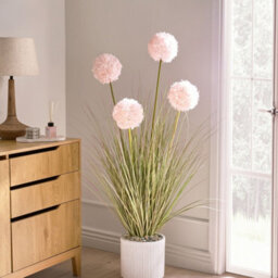 Wyld And Coco 120 Cm Artificial Potted Grass Plant With Pink Reed In Black Pot - Low Maintenance Indoor Décor - thumbnail 2