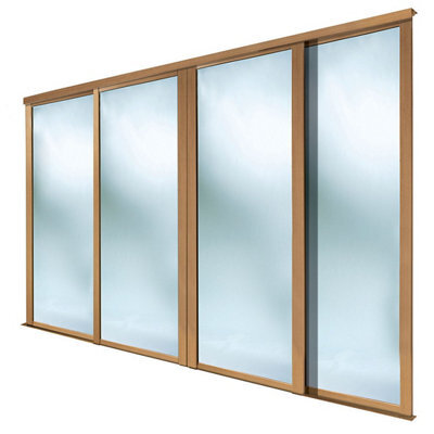 Spacepro Shaker Classic Shaker Mirrored Gloss Oak Effect 4 Door Sliding Wardrobe Door Kit (H)2220mm (W)762mm - image 1
