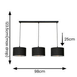 Valuelights Reni Black & Chrome Drum Shade 3 Drop Bar Black Diner Ceiling Pendant Light - thumbnail 6