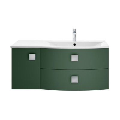 Balterley Gentleshaw Contemporary 1 Door 2 Drawer Right-Hand Wall Hung Vanity Unit With Curved Basin, Hunter Green, 1000mm - image 1