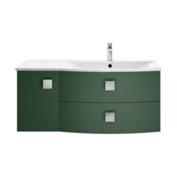 Balterley Gentleshaw Contemporary 1 Door 2 Drawer Right-Hand Wall Hung Vanity Unit With Curved Basin, Hunter Green, 1000mm - thumbnail 1