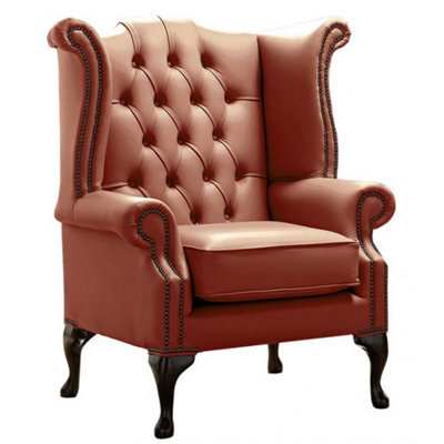 Chesterfield High Back Wing Chair Shelly Spice Leather Bespoke In Queen Anne Style - image 1