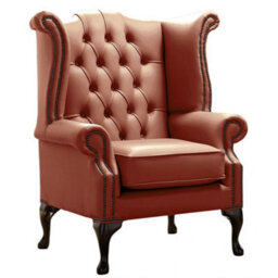 Chesterfield High Back Wing Chair Shelly Spice Leather Bespoke In Queen Anne Style - thumbnail 1