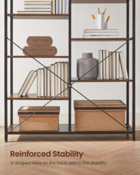 Songmics Bookcase, Bookshelf 5 Tier, Standing Display Storage Rack, For Living Room, Office, Study, Bedroom, Kitchen, Easy Assembly - thumbnail 6