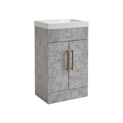 Homestylestore 502mm Concrete Grey Floorstanding Bathroom Vanity Unit And Aged Gold T Bar Handle - image 1
