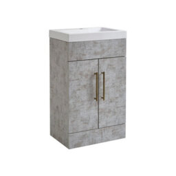 Homestylestore 502mm Concrete Grey Floorstanding Bathroom Vanity Unit And Aged Gold T Bar Handle